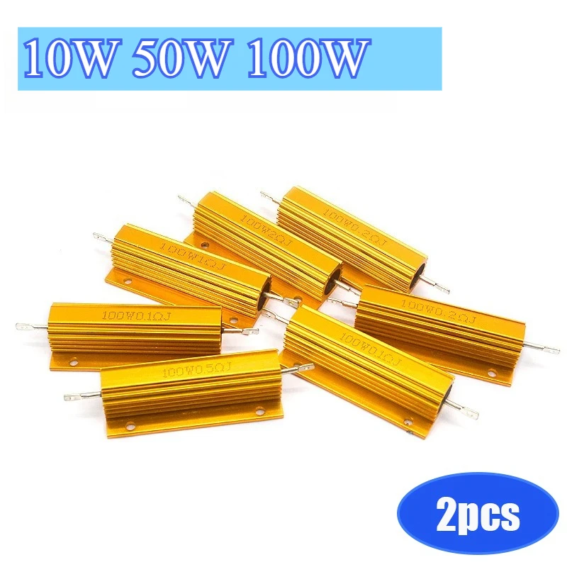 2PCS Load Resistor Aluminum Power Resistor 10W 50W 100W Metal Shell Case Wirewound Resistor 0.1~10KOhm 4ohm 6ohm 8ohm Resistance