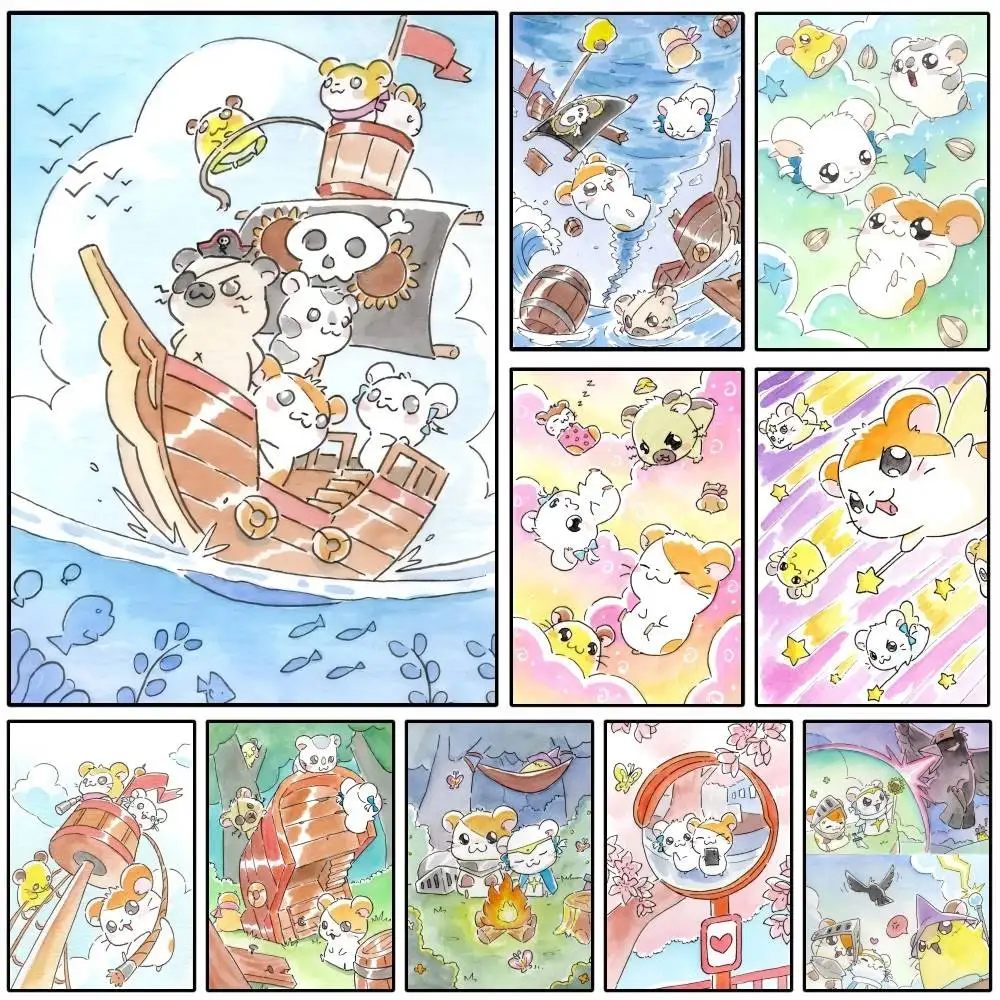 Cute Cartoon Hamtaro Kawaii Hamster Poster Wall Art For Study Living Room Decor Unique Home Decoration Picture