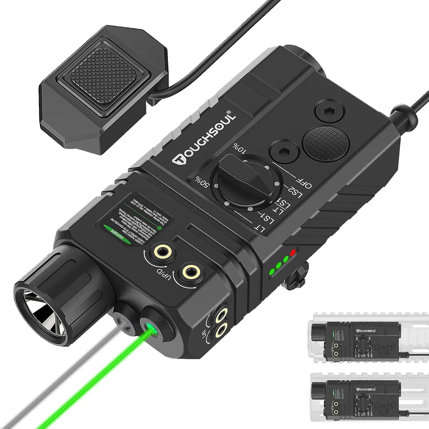 

Tactical Flashlight Green Laser Infrared Combo, 1600 Lumen Light with Remote Switch for Rifle