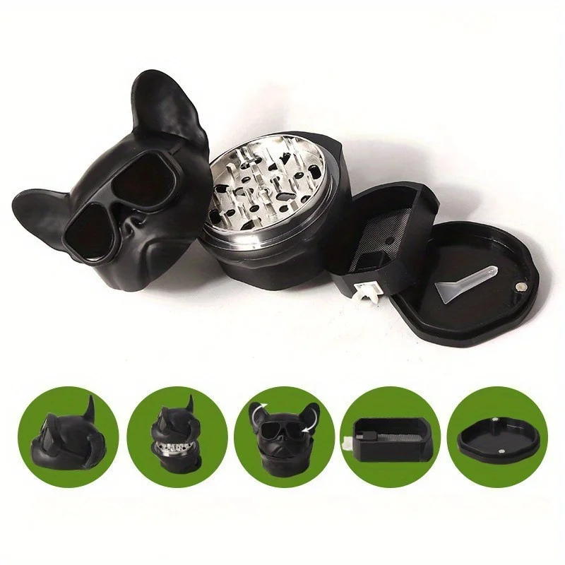 63mm Zinc Alloy Herbal Grinder Herb Crusher Wearing Sunglasses Bulldog with Drawer Tobacco Grinder 3 layer Spice Vanilla Mill