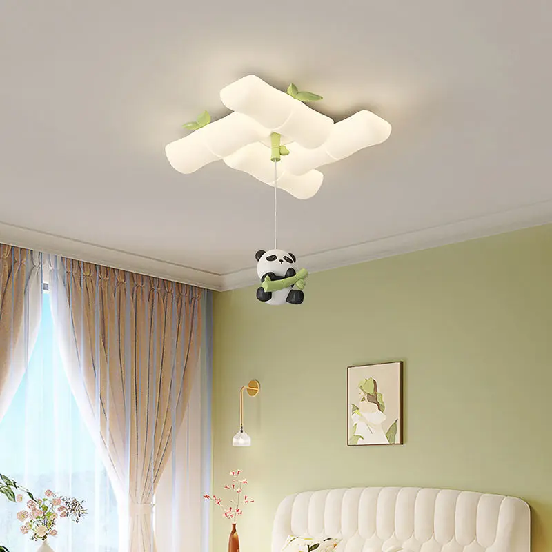 Full spectrum rising step by step, bamboo joint eye protection ceiling light, modern cream style panda bedroom light