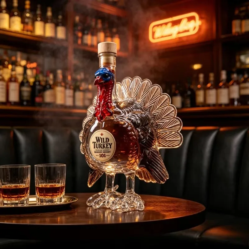 Wild Turkey 101 Kentucky Straight Bourbon Whiskey Turkey Shaped Glass Bottle Gift Box Collectible American Whisky Thanksgiving
