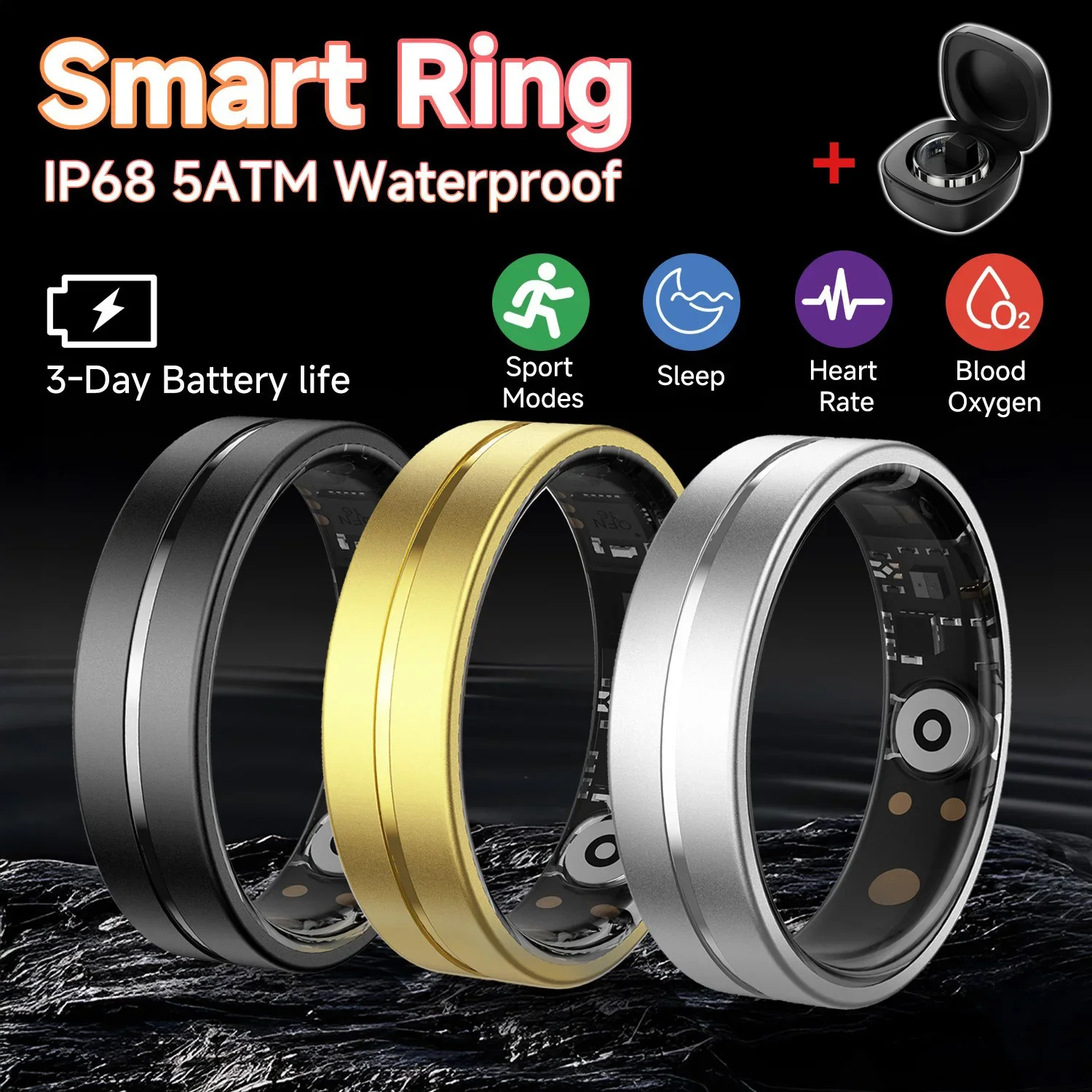 Fashion Ultra Thin Smart Ring Women 2.2mm Thickness Stainless Steel Shell Fitness Health Tracker Heart Rate Blood Oxygen Monitor