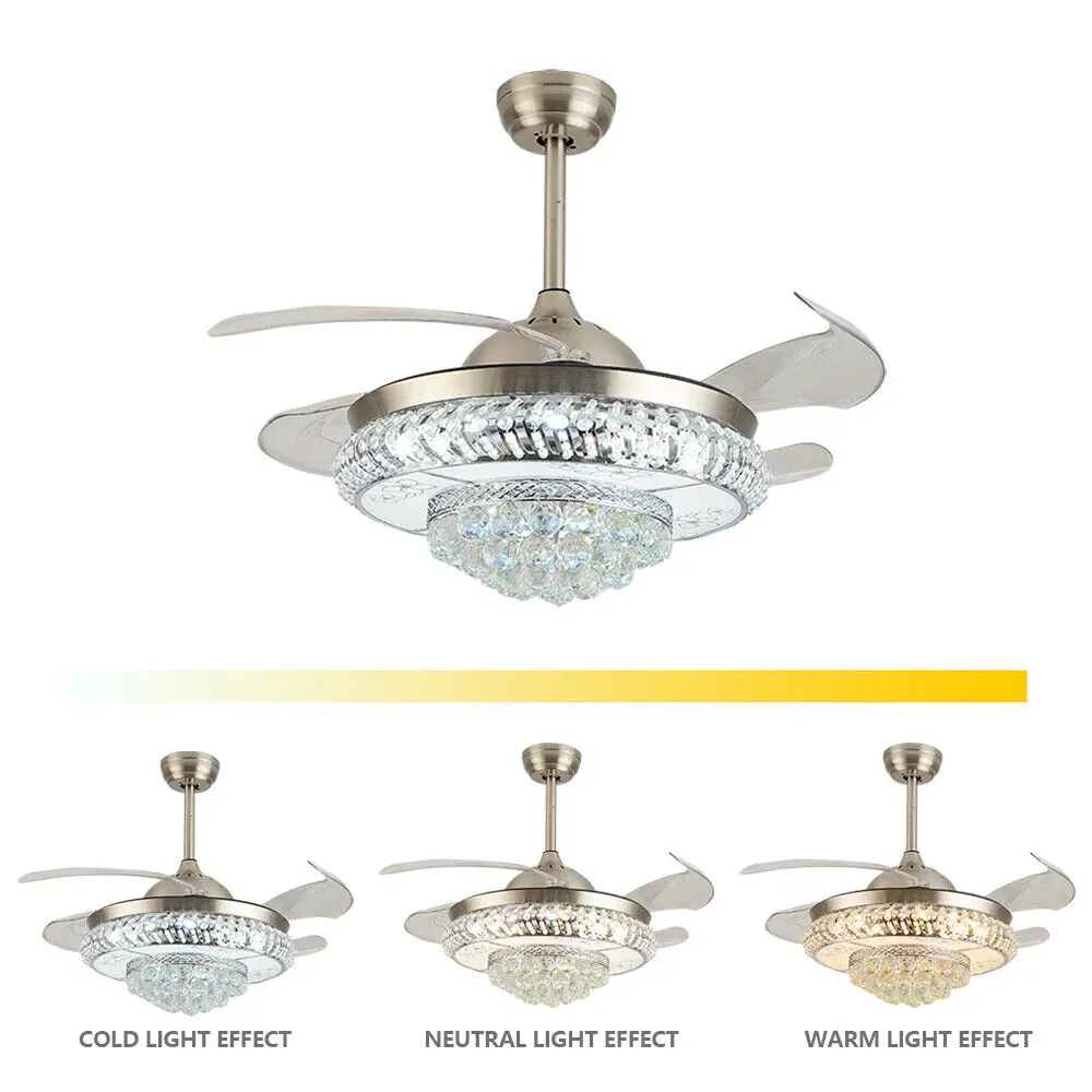 controle remoto led crystal chandelier chapeamento de teto metal fan light cores regulares laminas abs retrateis 36w 42 01