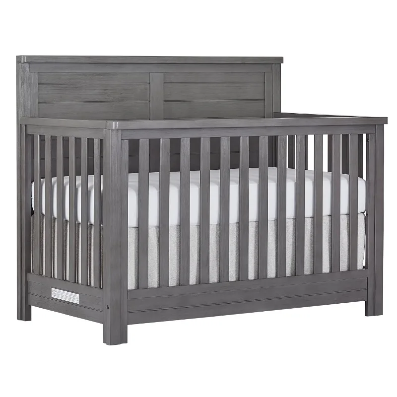 5-in-1 Convertible Crib in Rustic Grey, Features 3 Mattress Height Settings, Greenguard Gold Certified, Made