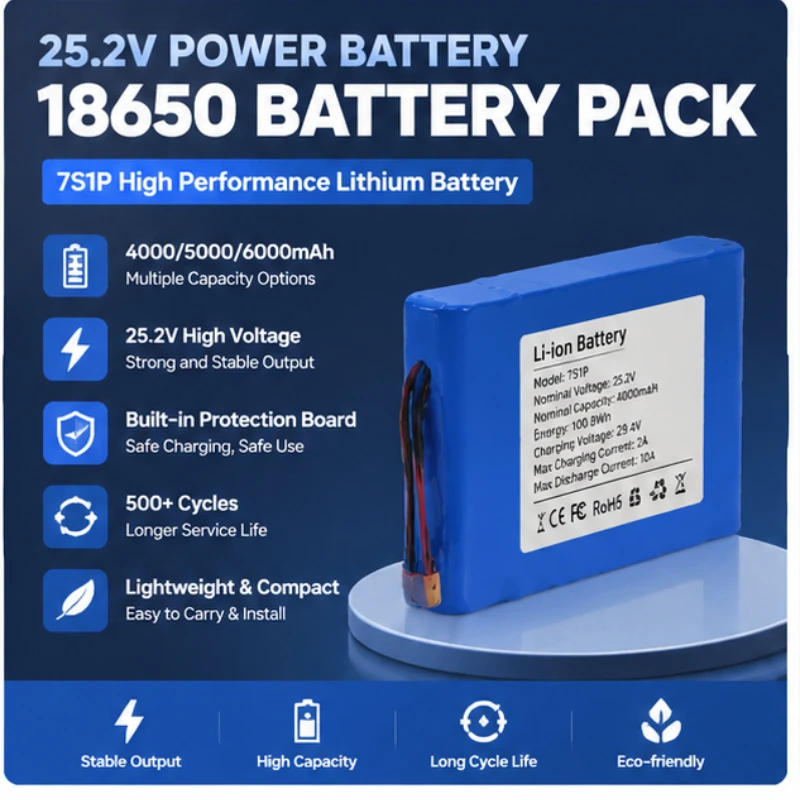 6000mAh 5C Power Model 7S1P 25.2V Cylindrical 18650 Power  Combination  Four Wheel Skateboard Long  Range Battery  Pack