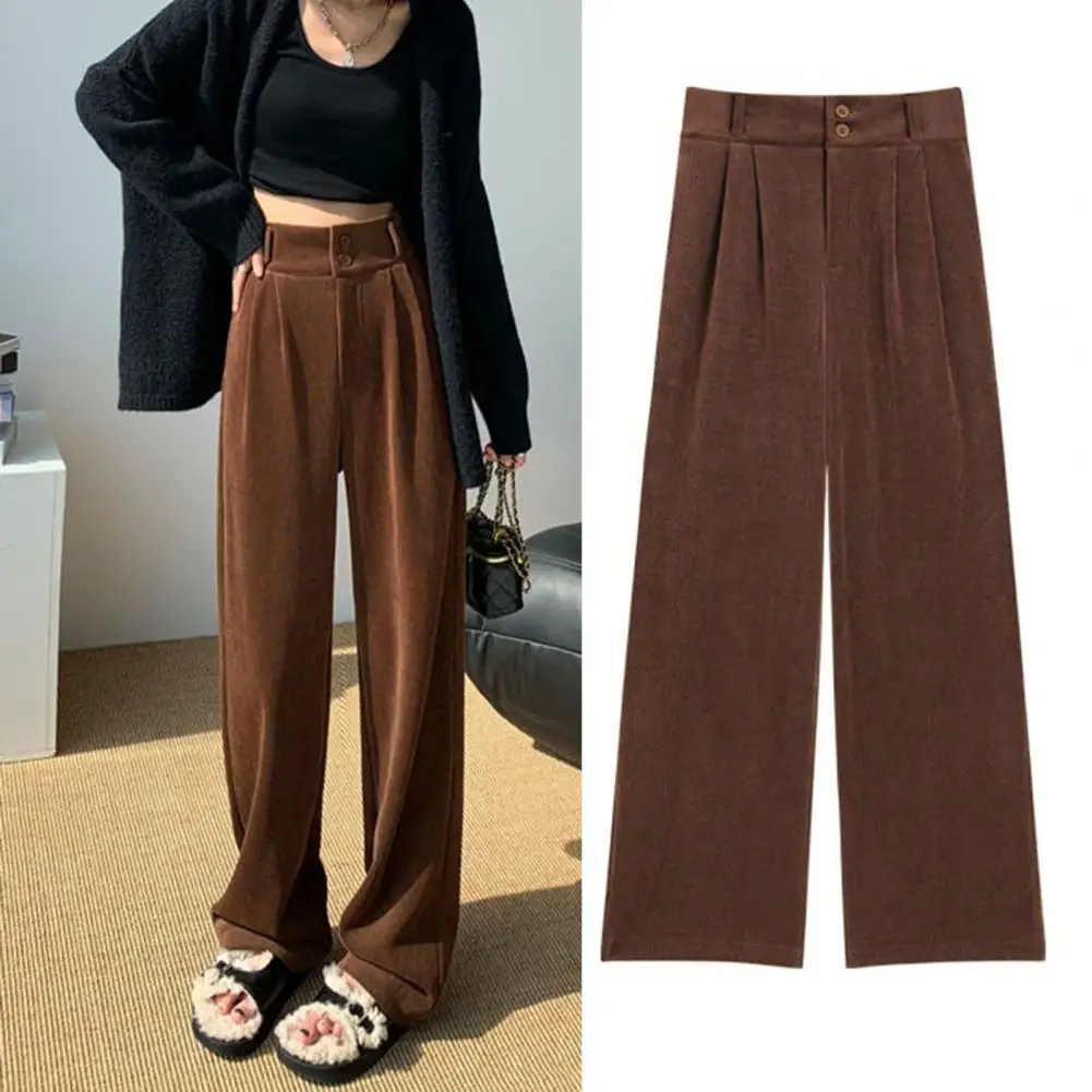 Breathable Cotton Blend Pants Women Wide-leg Pants Stylish High Waist Winter Wide Leg Pants Comfy Plus Velvet Trousers for Women