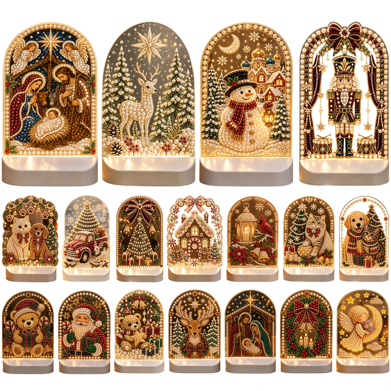 5D Diamond Painting Kit Christmas Night Light LED Warm Glow Holiday Craft Activity Adults