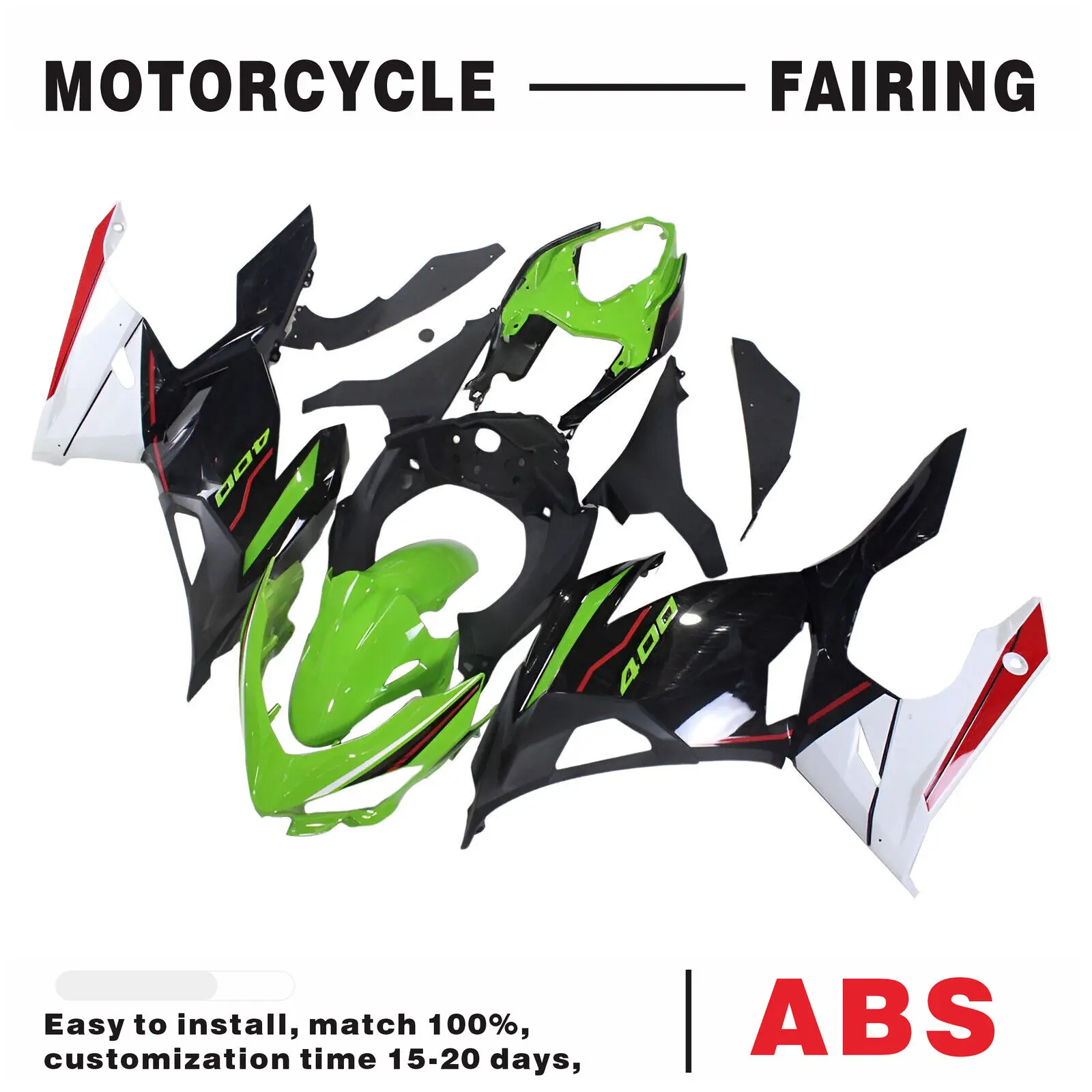 Green White Fairings for Kawasaki Ninja 400 EX400 2018 19 20 21 22 2023 Bodywork