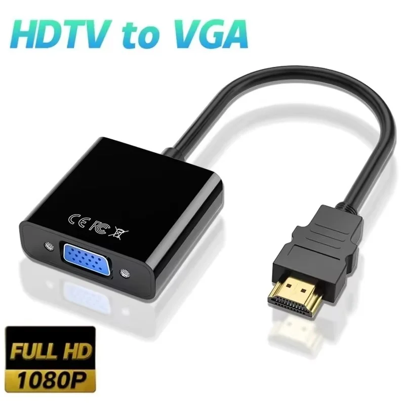 HDMI-compatible To VGA Adapter Full HD 1080P Output For Laptops PC Projector Monitor Audio Power Port Office Classroom Display