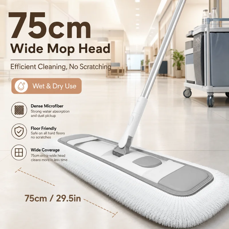 75CM Microfiber Floor Flat Mop with 1 Cloth for Home & Hotel Cleaning Tools Large Floor Cleaner Flat Mop/1 75cm Board Push Cloth
