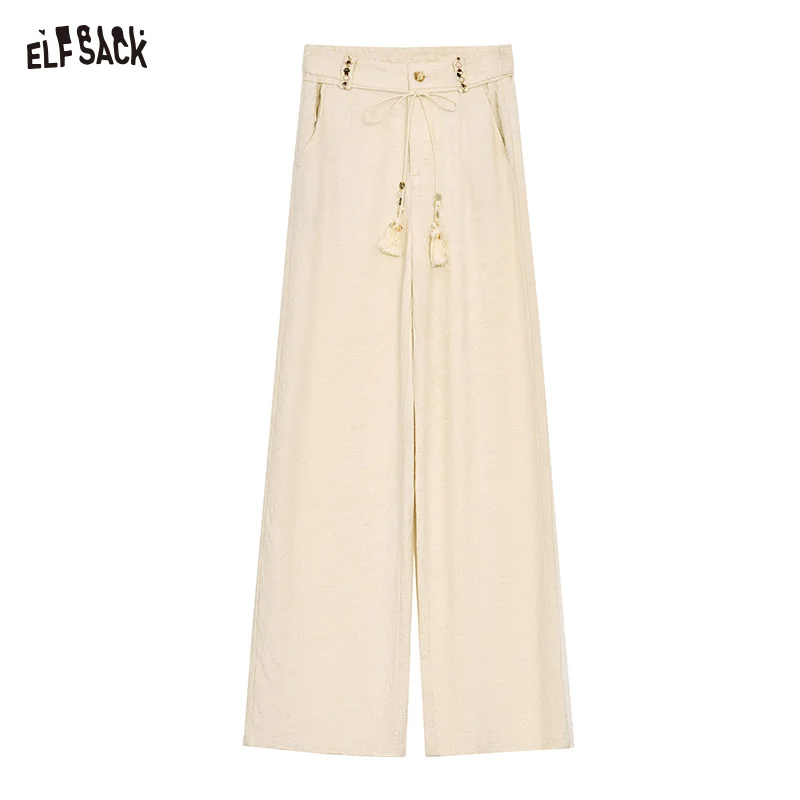 ELFSACK 2025 Summer New Arrivals  Casual Solid Color Straight Leg Wide Leg Pants For Women
