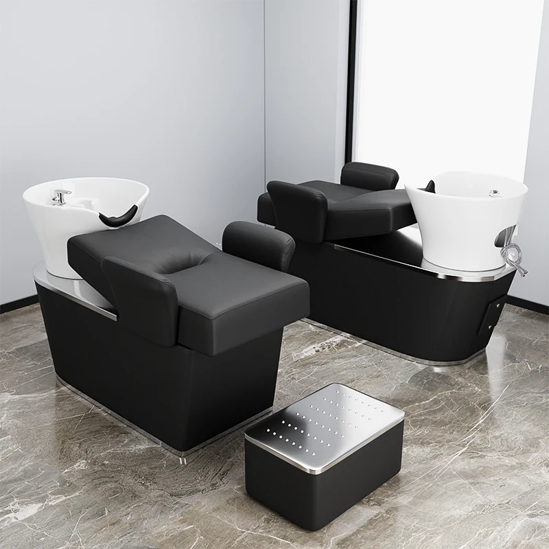 Light luxury hair salon ceramic basin shampoo bed salon special Internet celebrity trendy barber shop semi-reclining