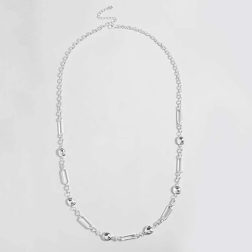 ALLYES Simple Geometric Circle Necklace Fashion Punk Crystal Beads Silver Color Long Chain Pendant Necklace Female Jewelry