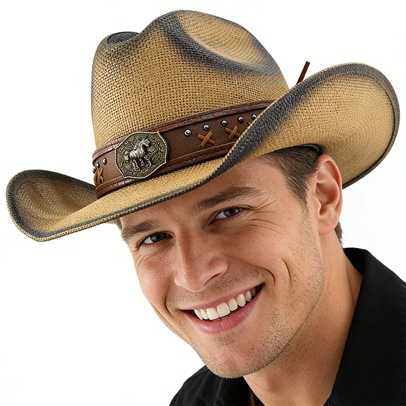

Trendy 2026 Horse Accessories Handmade Straw Cowboy Hat Women Men Western Sun Hat For Country Concert Rodeo Cowgirl Riding Caps