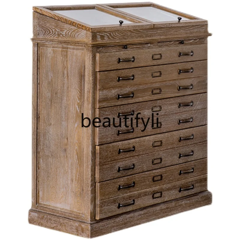 

American European oak solid wood furniture porch storage jewelry cabinet, log retro multi-functional storage cabinet