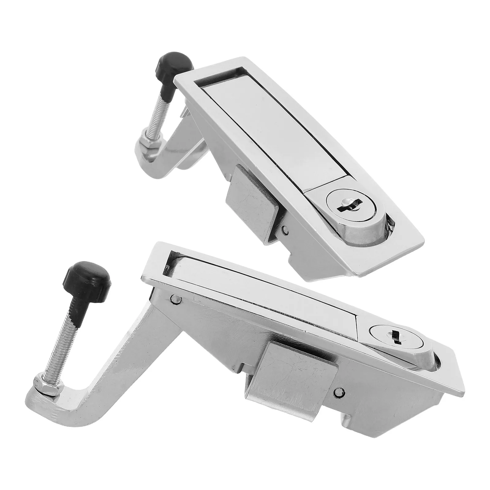 2 Sets Push Button Secure Cabinet Latch With Keys Adjustable Lever Hand Operated Door Lock Zinc Alloy Flush Mount Paddle Latch