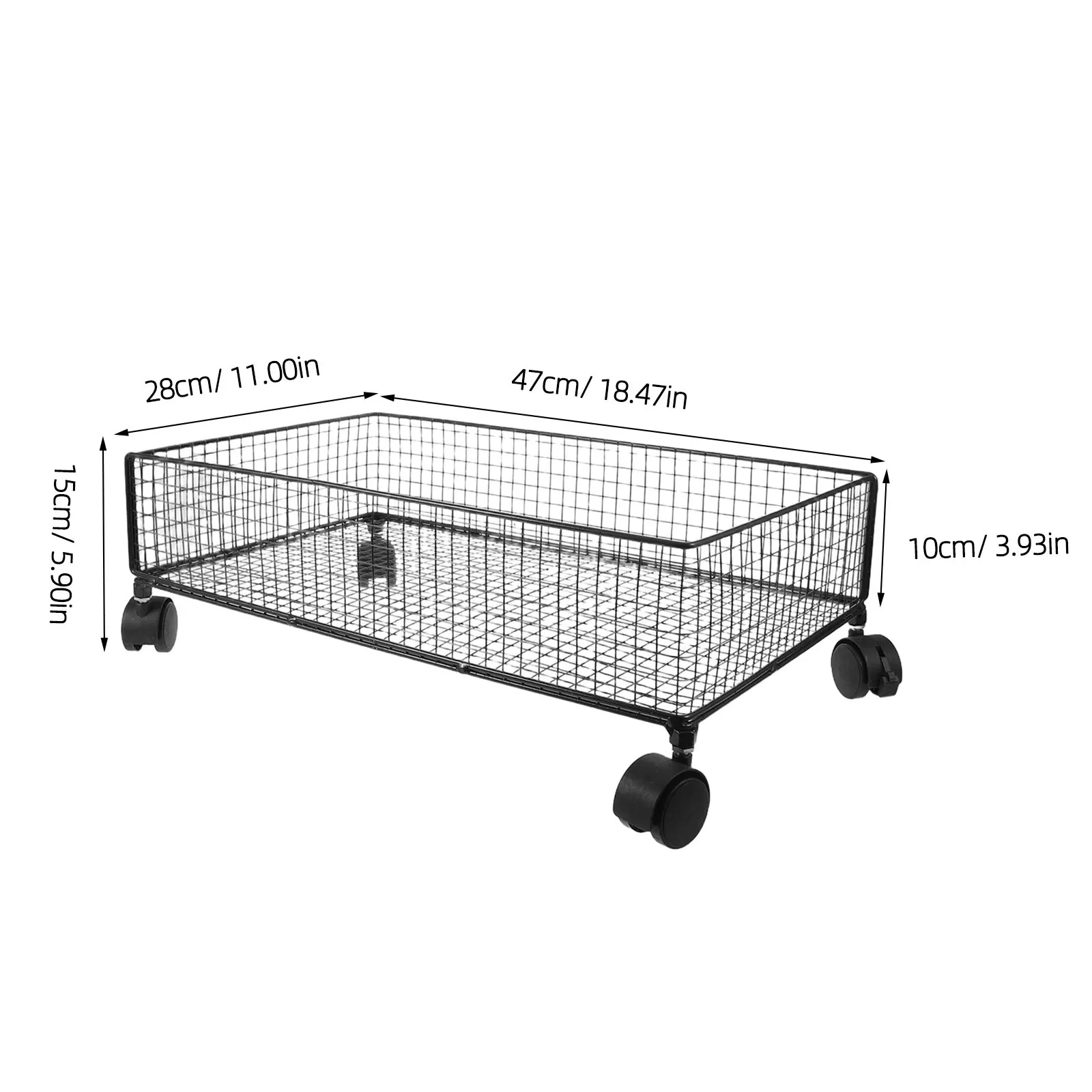 Large Under Bed Storage Black Metal Basket Rolling Container with Wheels Bedroom Underbed Organizer Clothes Blankets Dorm