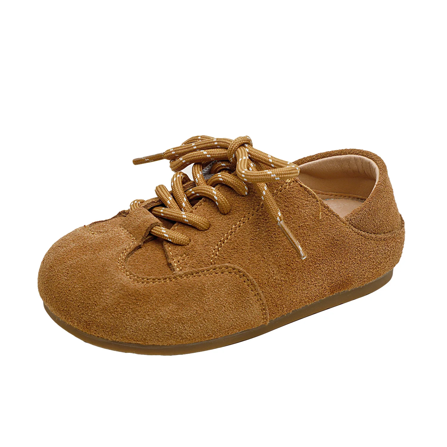 

2025 Autumn Children's Boys Girls Fashion Retro Round Toe Cowhide Soft Leather Flat Shoes Toddler Versatile Casual Single Shoes