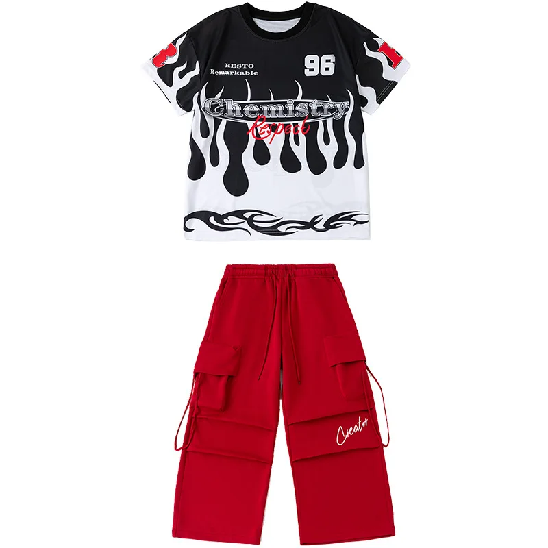Roupas de hip hop para meninos, fantasia de dança de jazz, camiseta de manga curta, calças largas, meninas, hip hop, performance, conjuntos de roupas rave