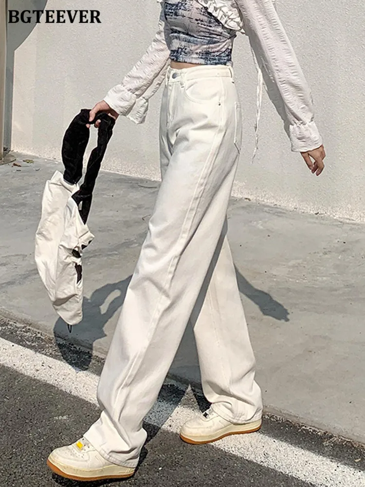 BGTEEVER Stylish Loose Full Female Denim Pants 2022 Spring Ladies Pantalon High Waist Wide Leg Women Jeans Trousers