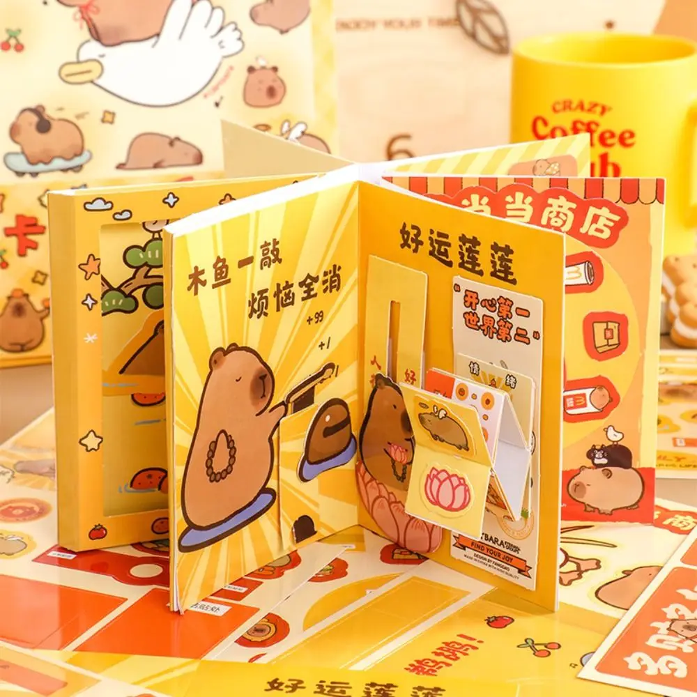 Kapibara Capybara Quiet Book Toys Anime Activity Books Handmade Capibara Sticker Book Paper Hand Ledger DIY Kids Busy Book Toy