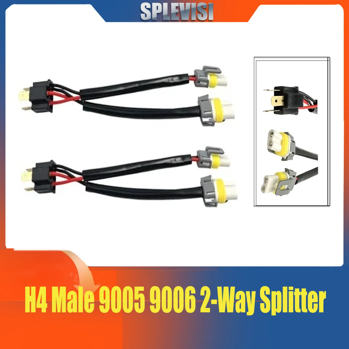 

2Pcs H4 9003 HB2 472 Male to 9005 9006 HB3 HB4 Female Ceramic 2 Way Splitter Wire Bulb Socket Headlight