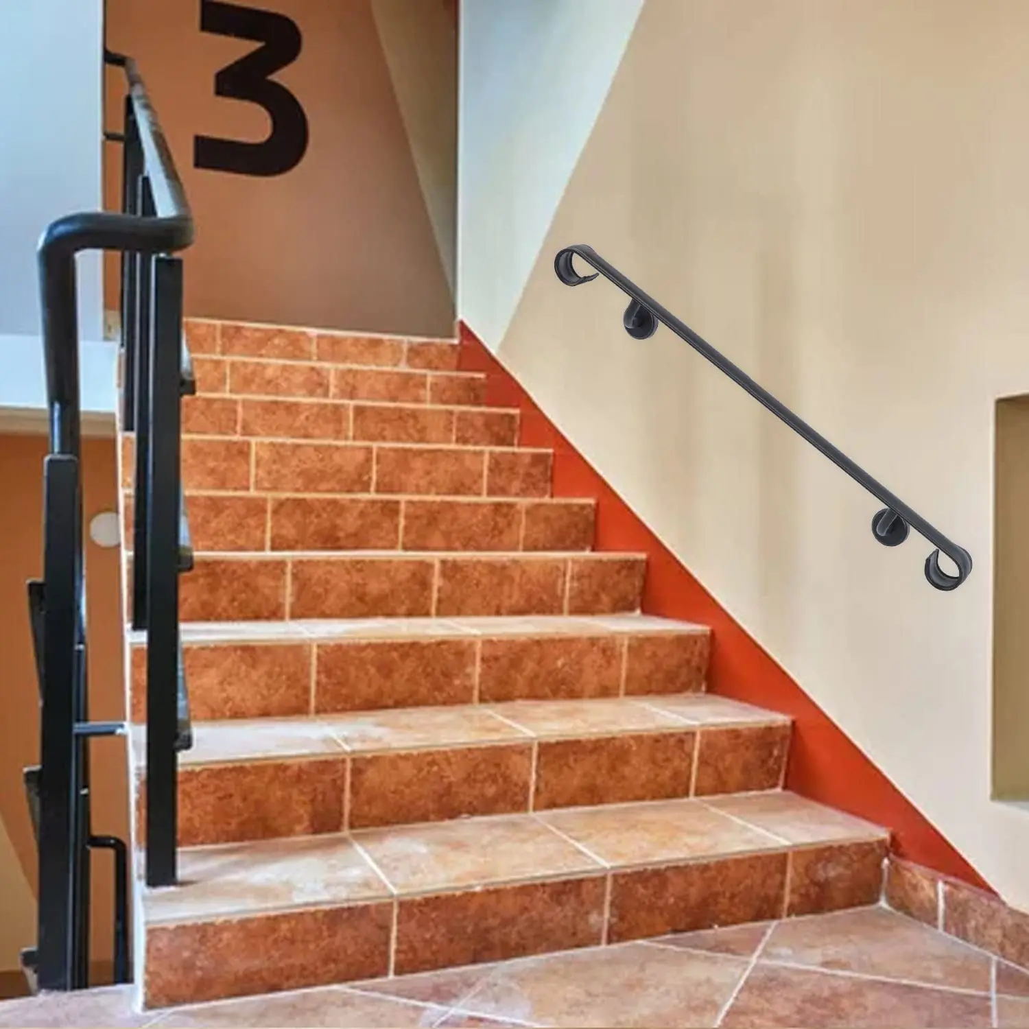 Pasamanos de pared Pasamanos de escalera de hierro forjado Pasamanos de montaje en pared aptos para 4-5 pasos para escaleras interiores o exteriores