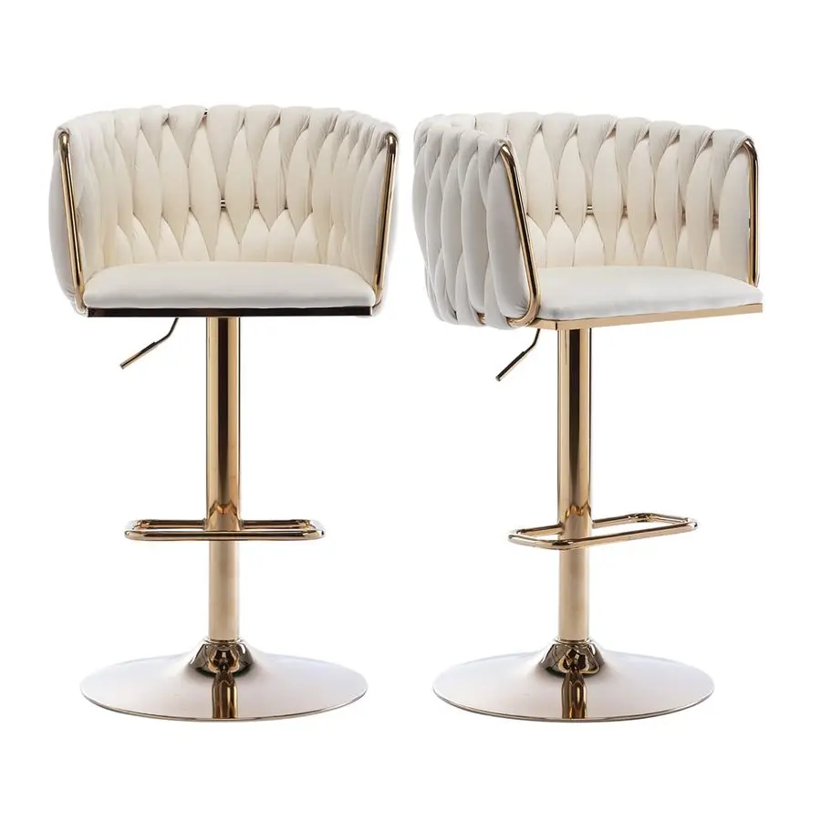 

Height Bar Stools Swivel Bar Stools Set of 2 Modern Velvet Barstools Upholstered Bar Chairs with Woven Back for Kitchen Island,