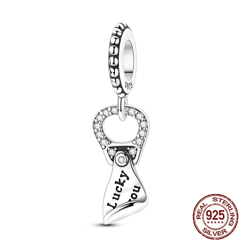 

925 Sterling Silver Romantic Engagement Ring Lucky Pop-Tab Pendant Charm Fit Original Charm Bracelets Women DIY Jewelry Gift