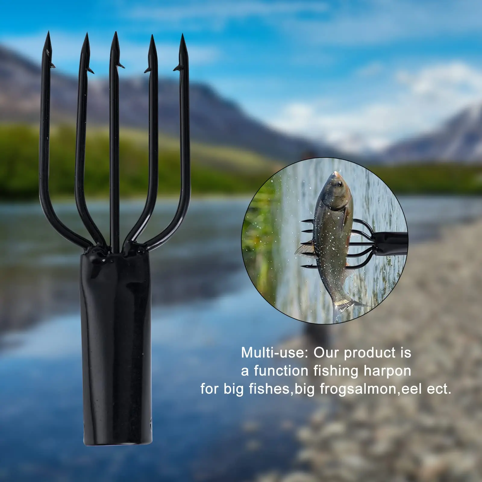 JOOYOO 5 Prong Fish Spear Barbed Stainless Steel Tine Fishing Harpoon Large Fish in Rivers and Lakes Ice Fishing