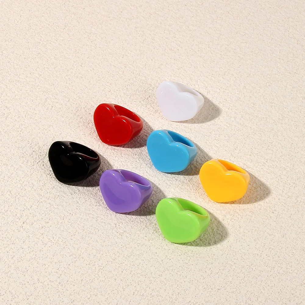 Acrylic Resin Heart Rings for Women Fashion Korean Geometric Ring Colorful Irregular Transparent Finger Ring Jewelry Party Gift