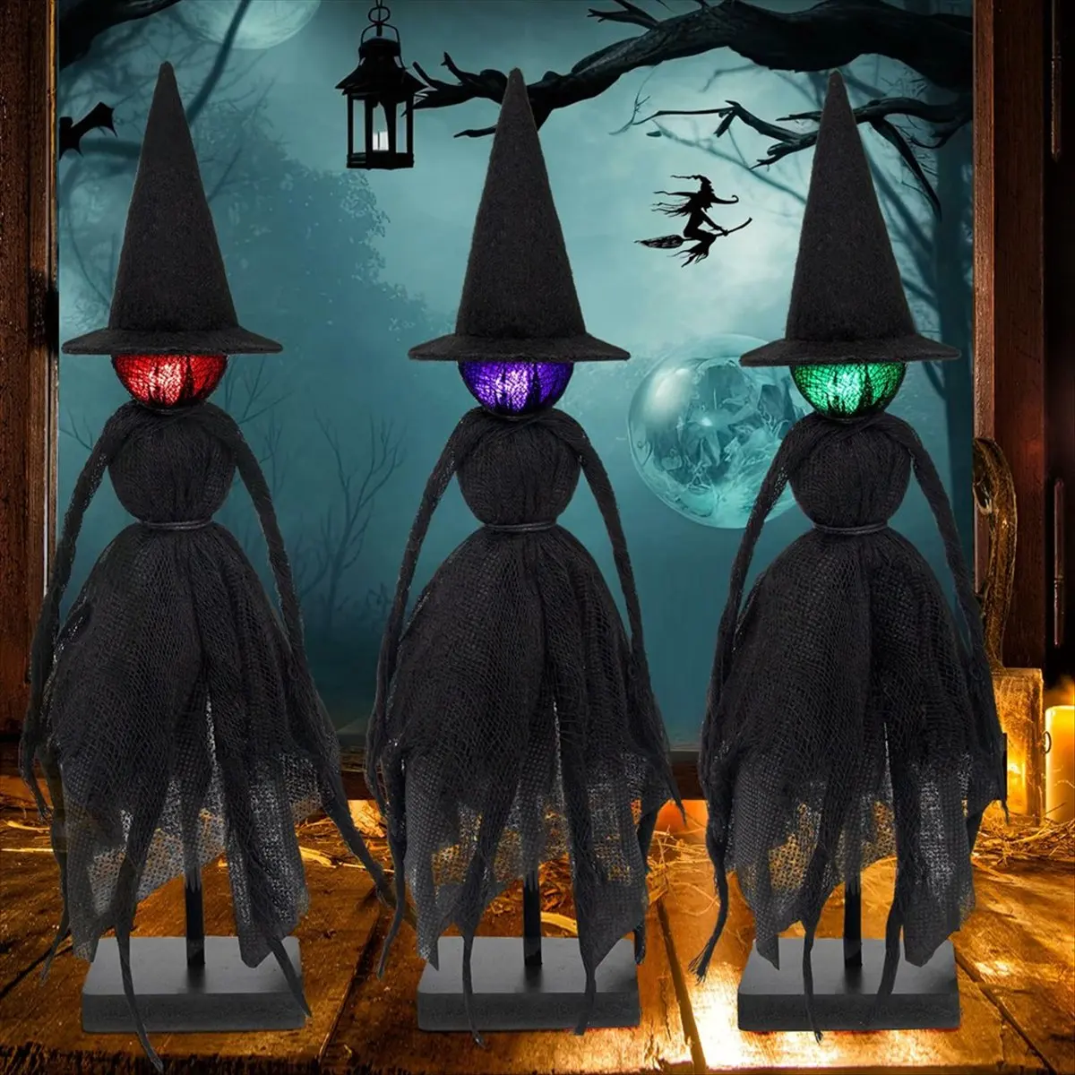 Halloween Decorations Indoor, Spooky Halloween Witch Figurines for Mantel, Shelf & Tabletop Decor Collectible Figurines