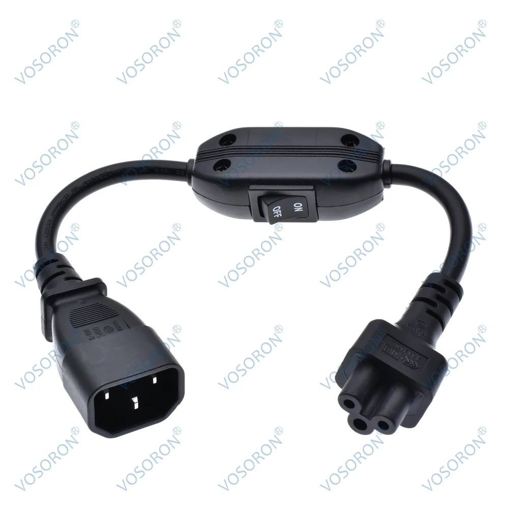 IEC 320 C14 to C5 with Switch Power Cord,C14 Male to Plum Socket C5 with ON/Off Swtich Power Cord Extension Cable 30CM