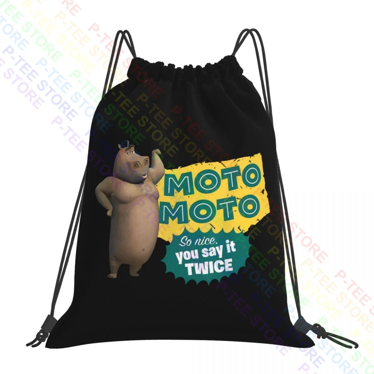 Madagascar Moto Moto Say It Twice Text Poster Drawstring Bags Gym Bag Hot Portable Storage Bag Clothes Backpacks