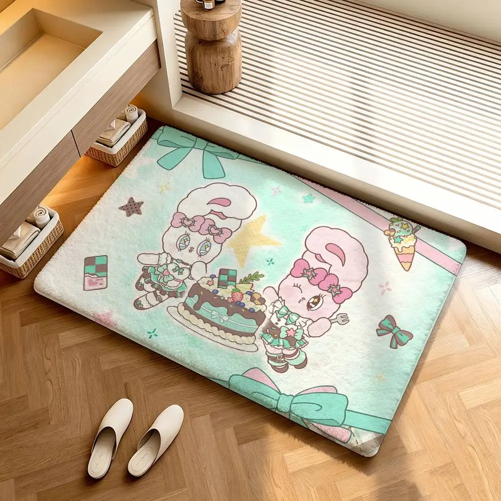 Cute E-Esther Bunny Rabbit Badge  Shower Room Absorbent Small Floor Mat Soft Comfortable Decorative Foot Mat