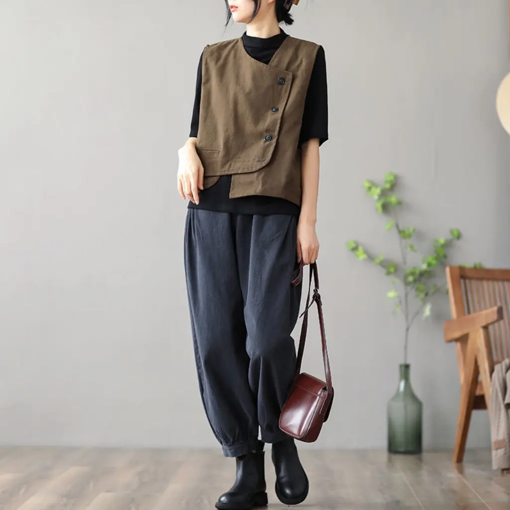 

Women's Short Versatile Sleeveless Jacket Spring & Fall Early Autumn Asymmetrical Denim Cotton Vest Trendy Top