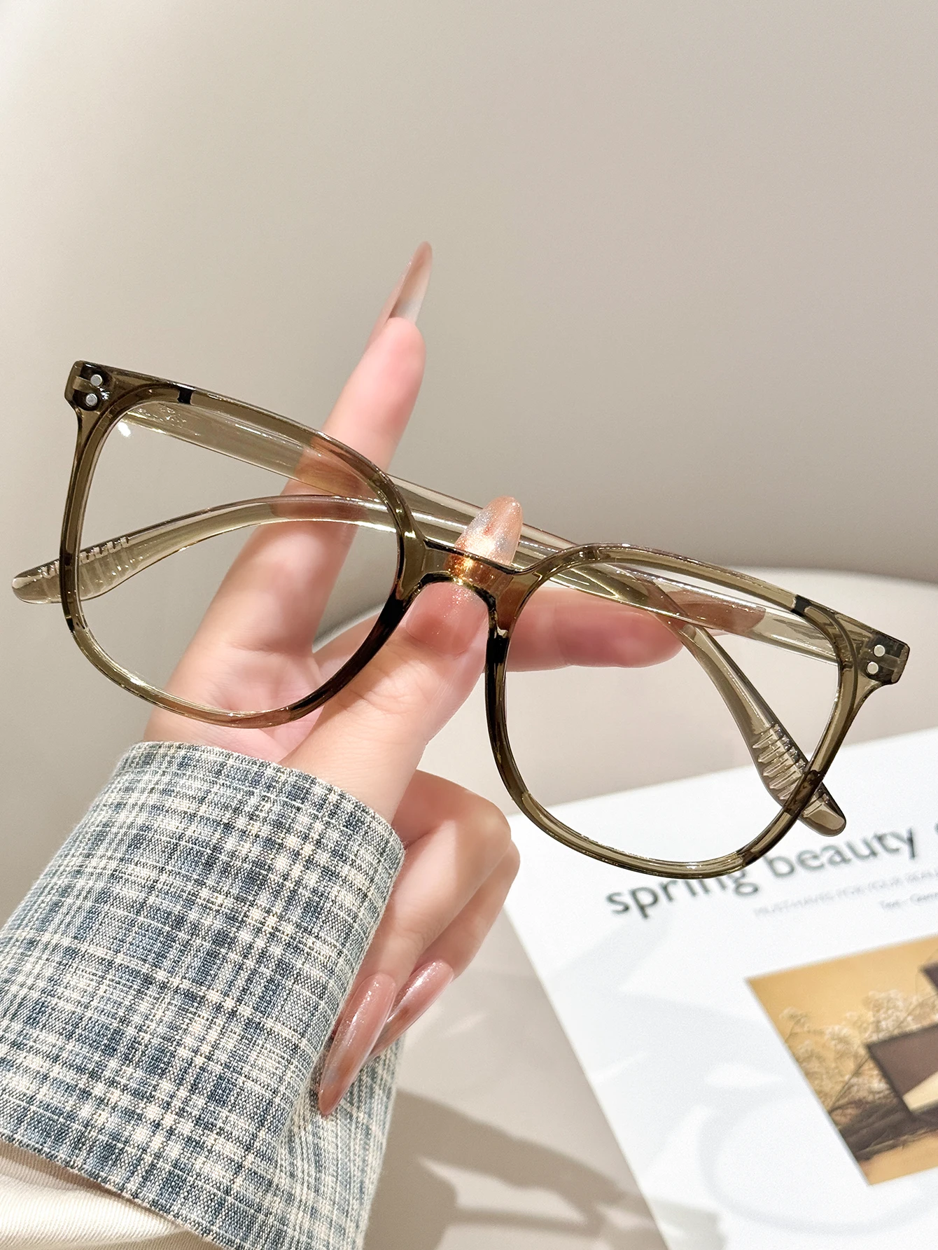 1pc daily all-match transparent brown square frame office worker computer goggles
