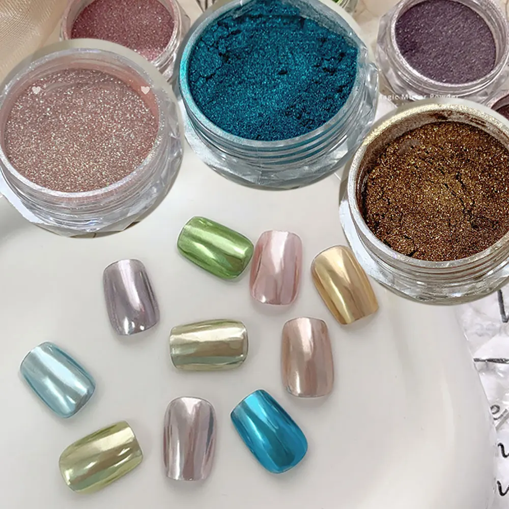 Aurora Espelho Cromo Prego Glitter Pó, Efeito Metálico, Pigmento Luar, Fina Fricção de Poeira, Gel Polonês Suprimentos, 1Pc