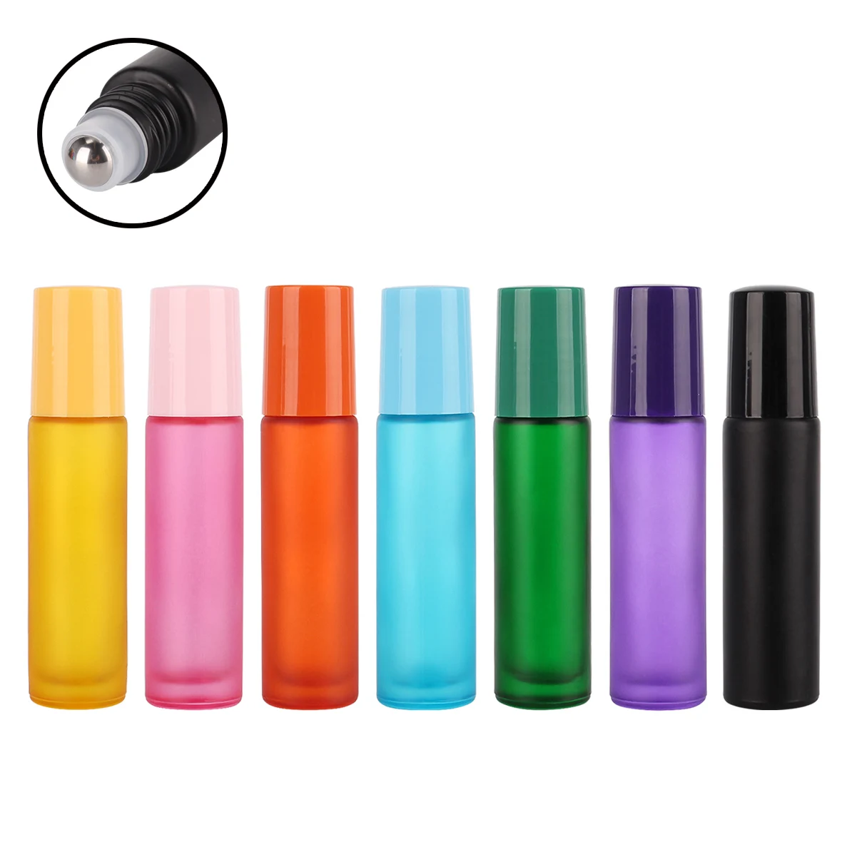 1 Piece 10ml Colorful Glass Roll on Refillable Bottle with Stainless Steel Roller Ball for Essential Oil Perfume 7 Colors U-pick