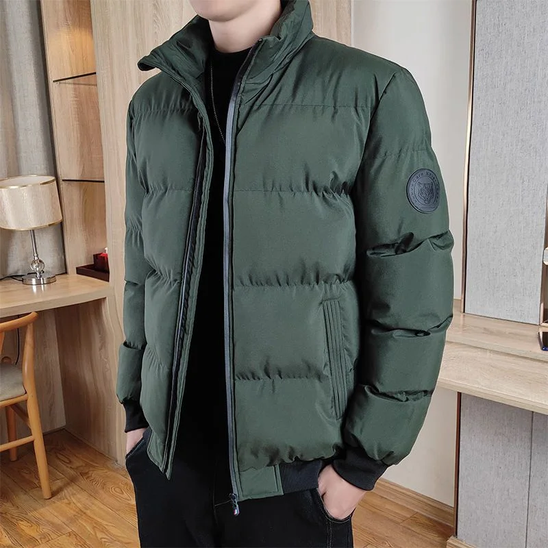 Winter New Men Thicken Down Cotton Parkas Casual Fashion Solid Windproof Stand Collar Zipper Cardigans Warm Long Sleeve Coats