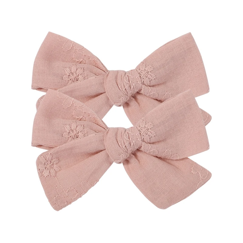 

2Pcs/Set Sweet Floral Embroidery Solid Color Bowknot Hair Clips for Kids Baby Girls Hairpins Headwear Toddlers Hair