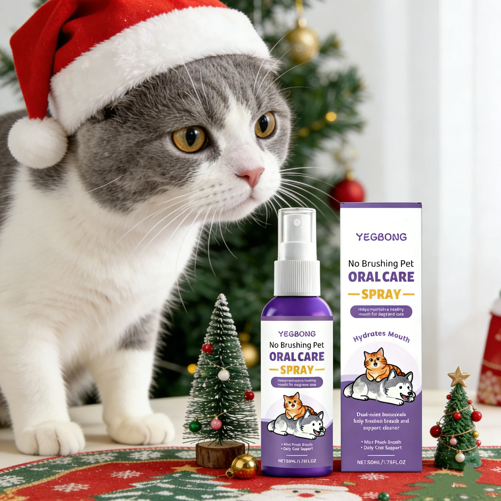 Spray para el cuidado dental de mascotas Yegbong, elimina el mal aliento, la placa y el sarro, sin necesidad de cepillado, mantiene la frescura, para perros y gatos, spray abrillantador de dientes.