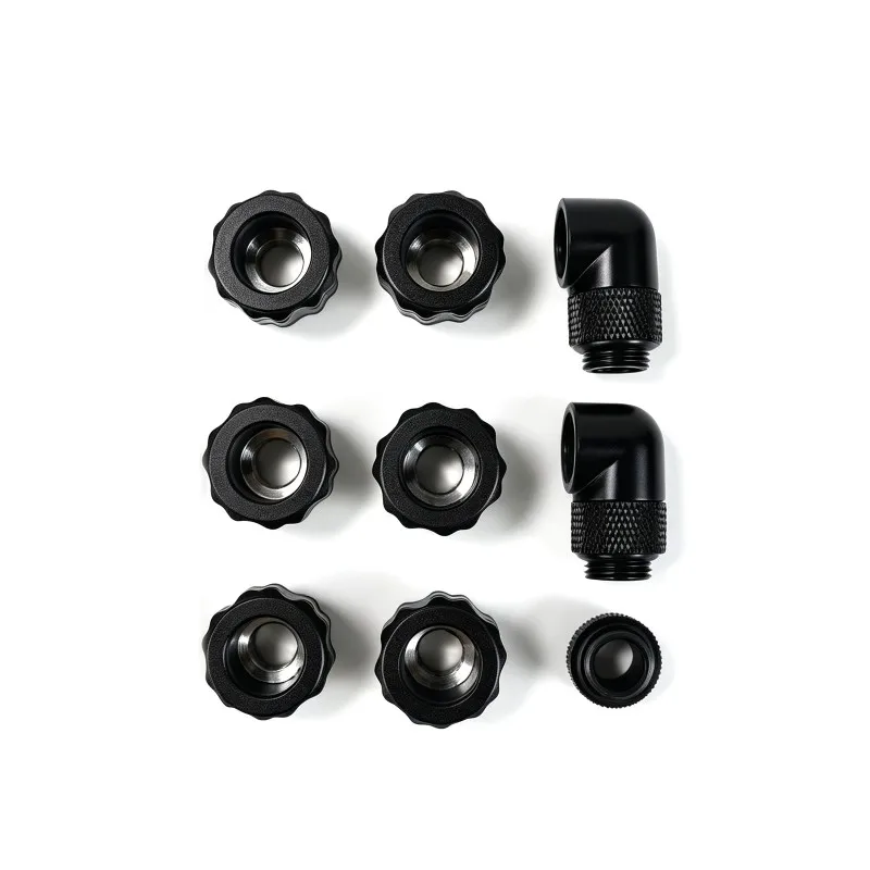OCOCOO Matte Black Silver Fitting Compression Elbow Nipple 14mm Rigid Tube 3 Way G1/4 Brass DIY Modding Upgrade Adjust