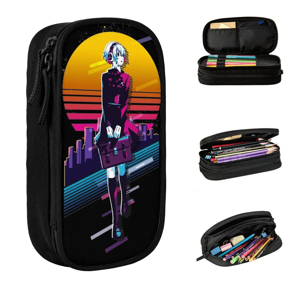 Personas 3 Reload Aigis 80s Retro Pencil Case Pencil Box Pen for Girls Boys Big Capacity Bag Students School Zipper Stationery