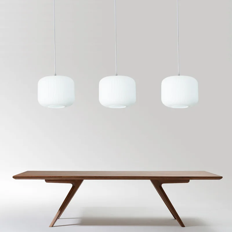 Nordic Modern White Pendant Lamp Minimalist Restaurant Bar Hanging Light Fixture Bedroom Bedside Glass Creative Striped Luminare