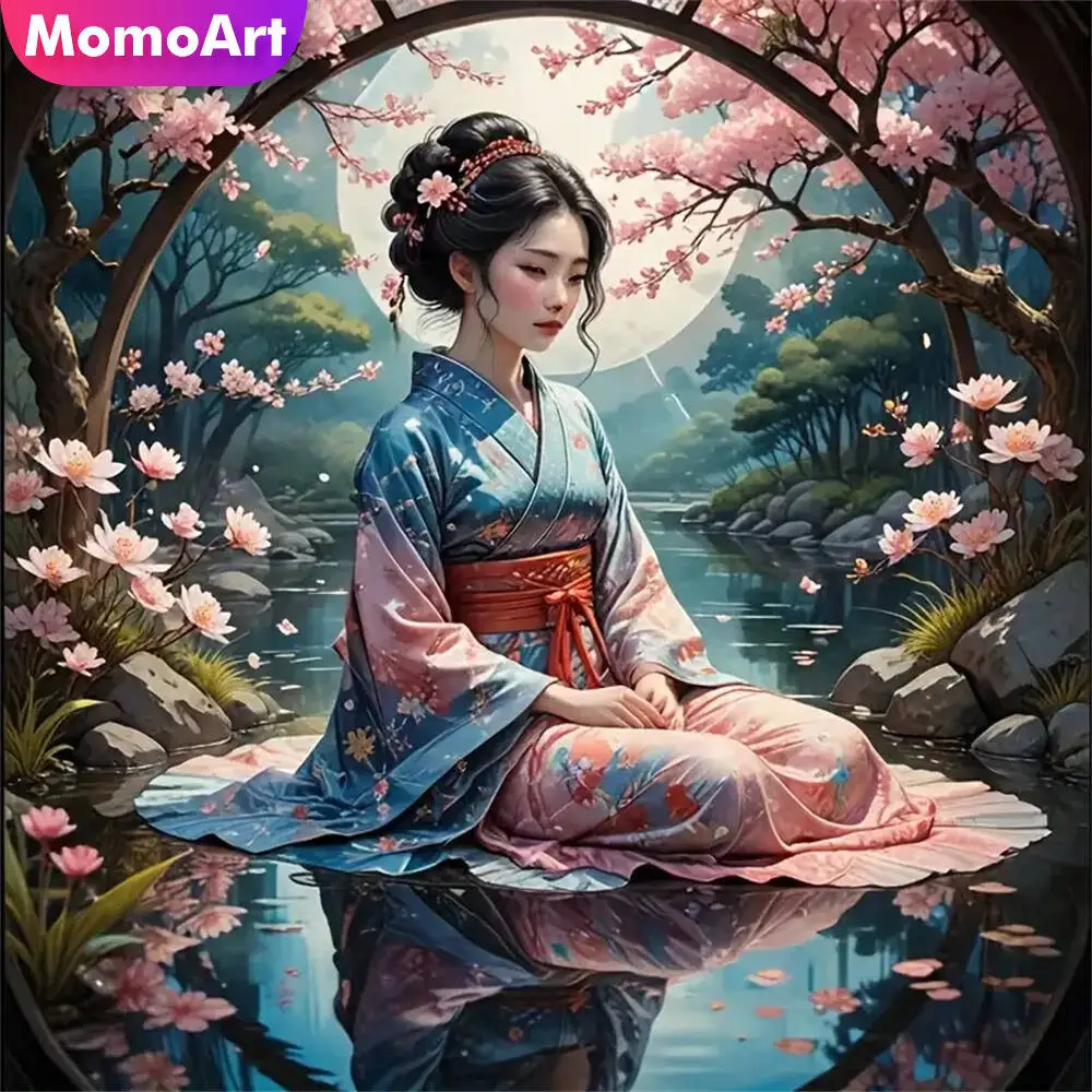 Momoart Woman Diamond Painting Portrait DIY Pattern For Adults Beginners River Diamond Embroidery Moon Mosaic Holiday Gifts