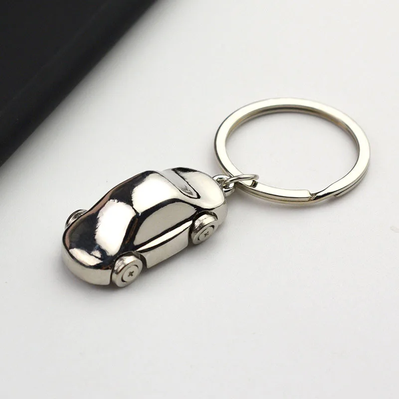 Polished Steel Miniature Car Keyring, Heavy Duty Die-Cast Car Keyring, Unisex Metallic Gray Key Fob, Daily Commuter Accessory