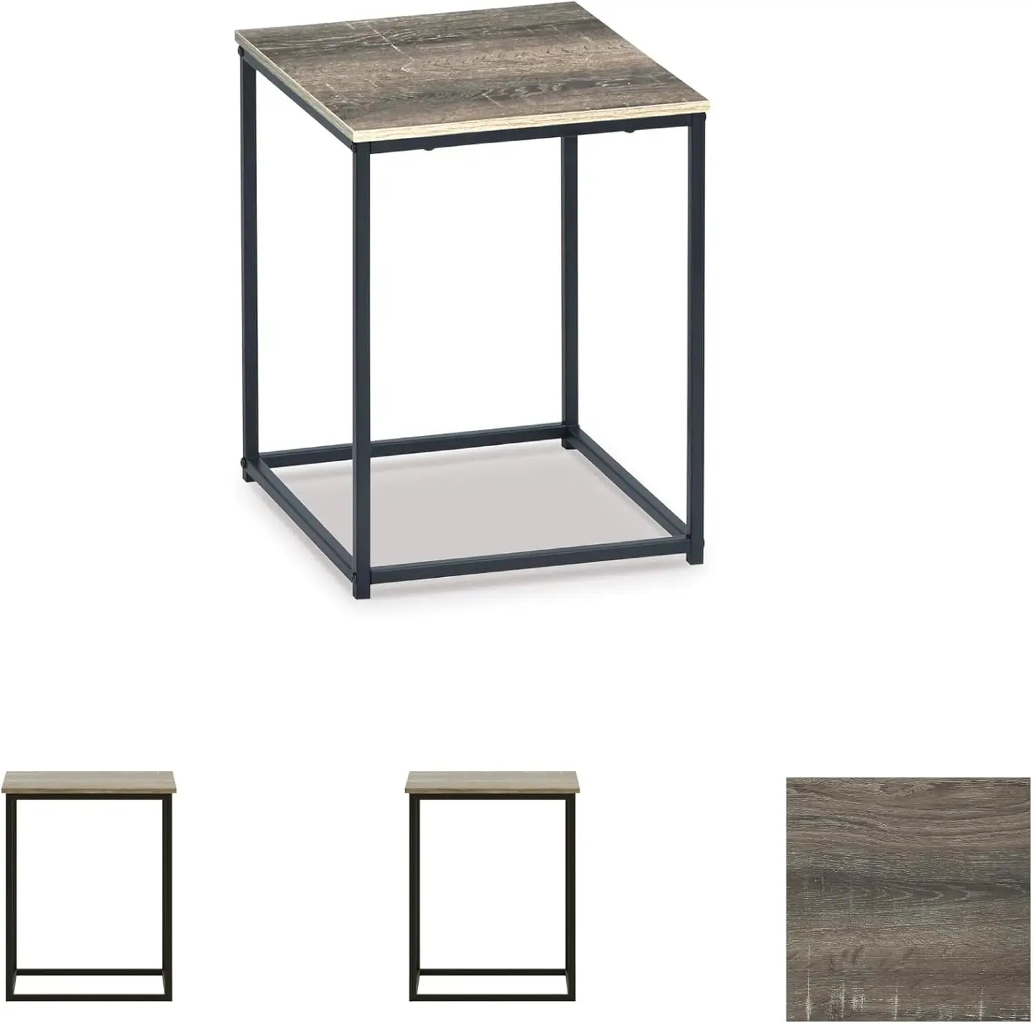 브라운 & 블랙 색상의 어반 우드 그레인 3피스 커피 및 엔드 테이블 세트, 모던 거실 가구