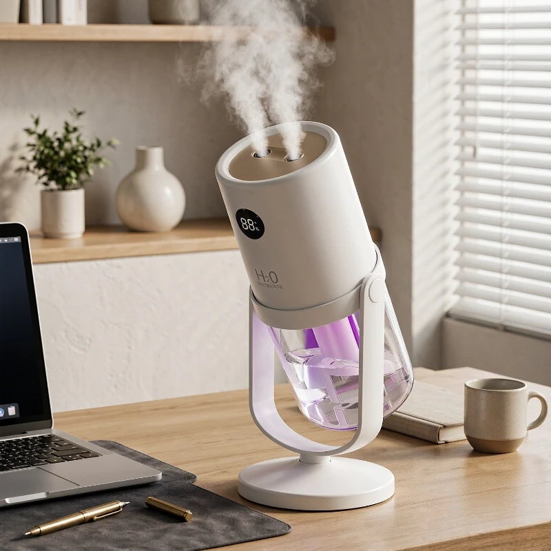 320mL Dual-Spray Humidifier, Portable Low-Noise Desktop Humidifier with USB Charging, UV-C Function, Rotating Mist Delivery